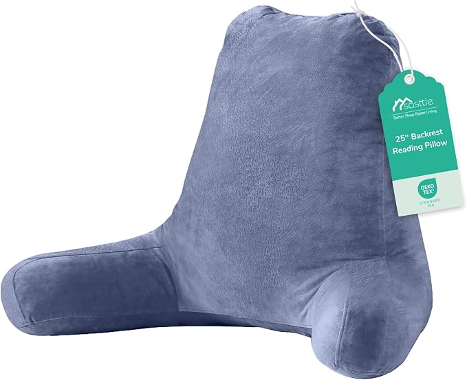 Sasttie Reading Pillow for Bed, Back Pillow for Sitting Up, Grey Purple | 25" Backrest Support Cushion for Couch, Sofa, and Floor, Dorm Essentials, OEKO-TEX, Adjustable Down Alternative Fill by SASTTIE