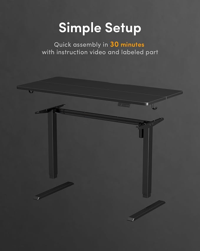 DESINO Standing Desk, 48 × 24 Inches Electric Height Adjustable, Sit and Stand Up, Computer Office Desk with Splice Board, Black Frame/Black TOP - Image 7