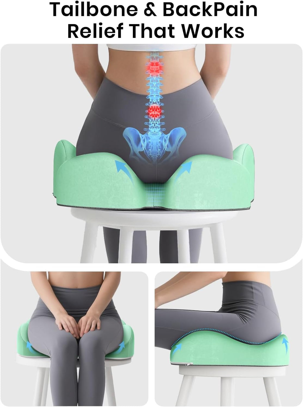 Benazcap Seat Cushion - Memory Foam Car Seat Pad - Sciatica & Lower Back Pain Relief - Car Seat Cushions for Driving - Road Trip Essentials for Drivers, Green - Image 6