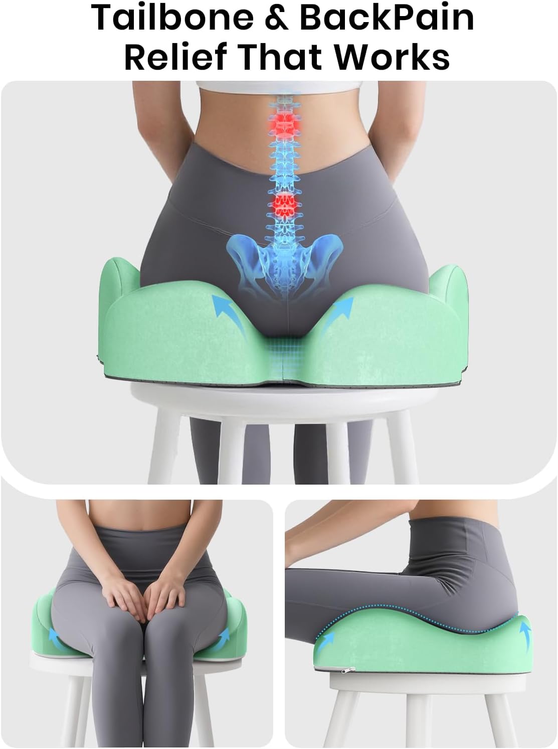 Benazcap Seat Cushion - Memory Foam Car Seat Pad - Sciatica & Lower Back Pain Relief - Car Seat Cushions for Driving - Road Trip Essentials for Drivers, Green - Image 6