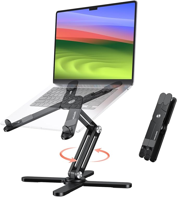 OMOTON LA10 360° Rotating Laptop Stand Riser Foldable for Desk, Black | Aluminium Aolly, Adjustable Height Angles, Collaborative Work, Easy Storage, Fits Laptops up to 17", for MacBook Pro/Air HP by OMOTON