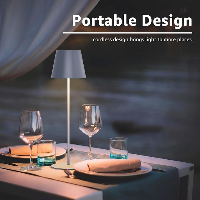 uuffoo 2 Pack Cordless Table Lamp Rechargeable 5000mAH Battery Operated Lights Touch Control LED Portable Desk Lamps 3 Color Dimming for Outdoor Coffee Bedroom Kitchen (Gray) - Image 5