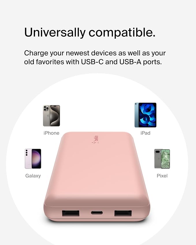 Belkin 20000mAh 15W 3 Port Power Bank, USB A to USB C Cable Included | Fast Charging, iPhone 17, Samsung Galaxy, Pixel, Airpods, iPad, Nintendo Switch 2, Battery Pack, USB C Port, USB A Port - Image 9