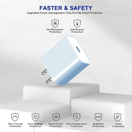 3Pack iPhone 17/16/15 Charge Block,USB C Charger, Blue Charger Adapter Plug | Quick Fast Charger PD Adapter Plug 20W Power Delivery TypeC Fast Charging Block for iPhone 17/16/15/14/13/12,iPadPro/Air/Mini - Image 4