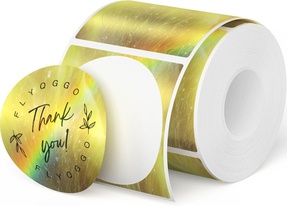 2-Inch Round Holographic Thermal Sticker Labels, with Rainbow Wave Deign, for Every Tags, Custom DIY Logo Applications, Waterproof and Tear-Resistant, No Residue Removable, Aurora Gold, 200pcs by FLYQGGO
