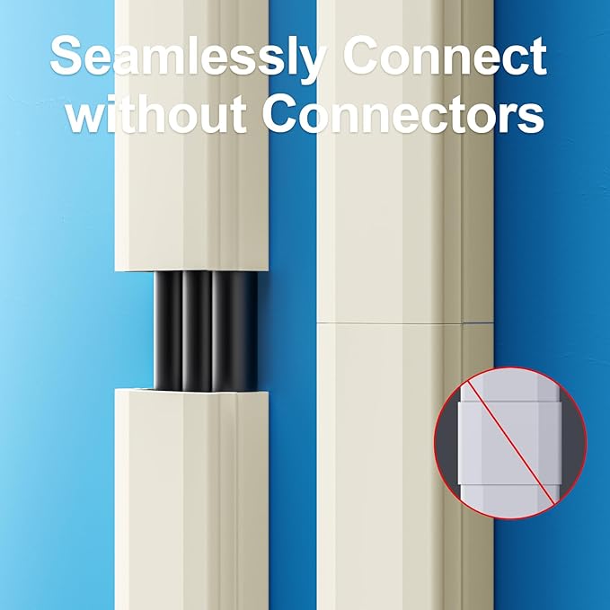 Yecaye TV Cord Hider, 42in Cord Cover Wall Mounted, W1.18in H0.6in, Beige | Large Cable Hider, Wire Covers for 4 Cords, Cable Raceway Wire Hiders for TV on Wall, Cable Cover Cord Concealer - Image 5