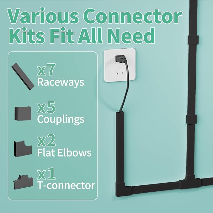 Delamu Cord Hider, 100in Self-Adhesive Cord Cover Kit for Wall Mounted TV, Paintable Wire Hider, Flexible Cable Management System, Cable Raceway Conceals 2-3 Wires, W0.95 H0.55in, Black - Image 5