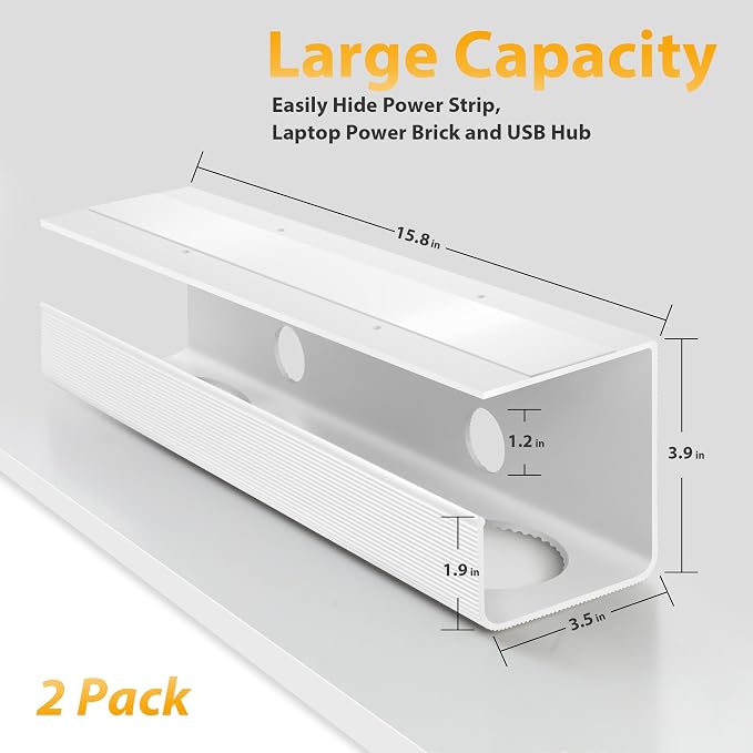 ZhiYo 2 Pack Large Capacity Cable Management Tray, Under Desk Cable Tray 31.5in(2X L15.7in), PVC Standing Desk Cord Management Ideas, Cable Organizer for Office and Home - White - Image 2