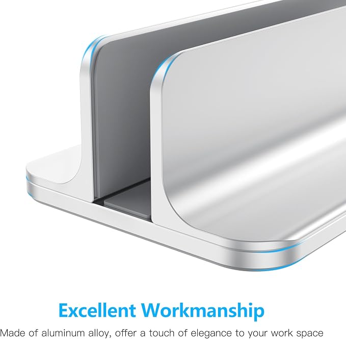 OMOTON Vertical Laptop Stand Holder, Adjustable Dock for MacBook, Silver | Aluminum Stand for MacBook Stand, Fits Chromebook & Gaming Laptops up to 17.3 in, Office Desk Organization, Space-Saving - Image 7