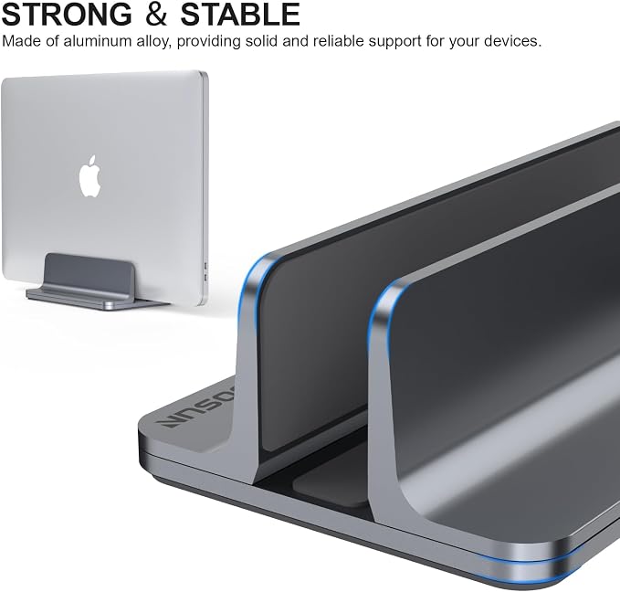 YICOSUN Aluminum Vertical Laptop Stand for Desk - Adjustable Width Dock for MacBook, Surface, Samsung, HP, Dell up to 17.3 inches - Space-Saving & Protective Design - Gray - Image 4