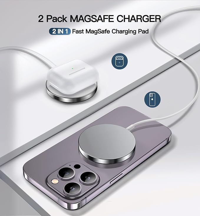 Magnetic Wireless Charger, 2-Pack 15W Fast Mag-Safe Stand for iPhone 17-12 | Fast Magnetic Wireless Charging Pads for iPhone 17/17 Air/17 Pro/17 Pro Max, 16/15/14/13/12 Series and AirPods(white） - Image 5