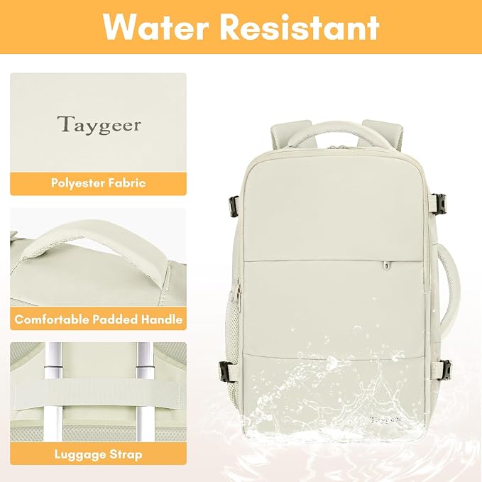 Taygeer Large Travel Backpack, 17 inch Laptop Backpack for Women | Airline Approved Personal Item Mochila, 40l Luggage Carryon Work Bag for friend and Ladies Business Travel Hiking, Beige - Image 7