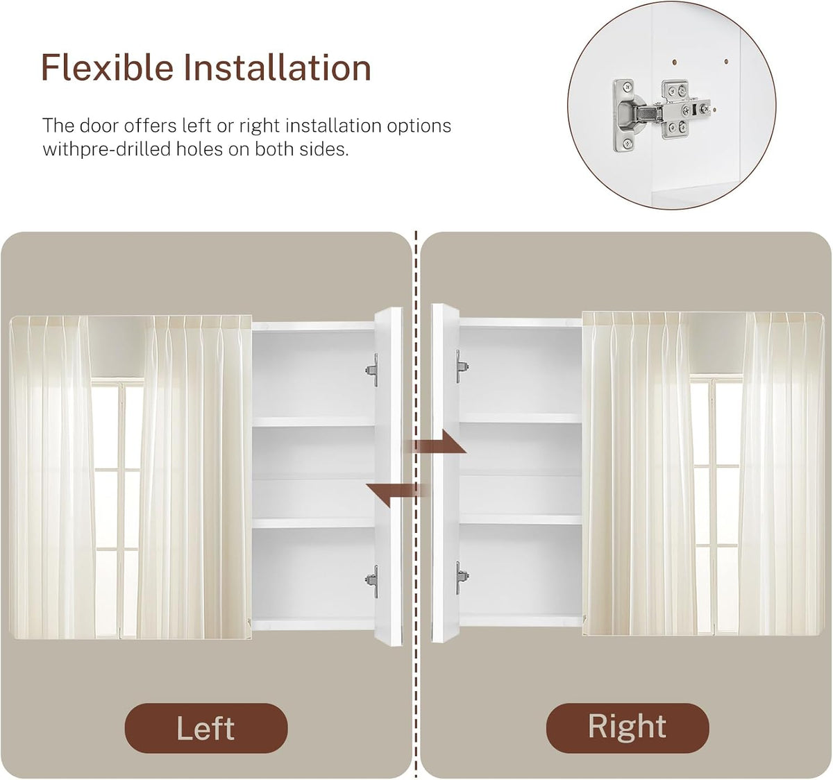 Medicine Cabinet Mirror with 2 Doors, Mount or Recessed Bathroom Wall Cabinet, Bathroom Mirror with Storage 3 Adjustable Shelves, White, 27.6 x 22.1 inch - Image 6