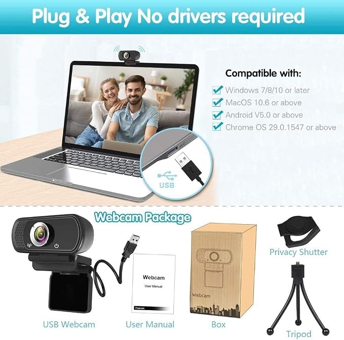 ZIQIAN 1080P Webcam with Microphone, USB Web HD Camera for PC, Laptop&Mac | 110° Wide Angle Computer Webcam with Privacy Cover & Tripod, Streaming Webcam for Zoom, Twitch, Teams, YouTube, Plug & Play - Image 7
