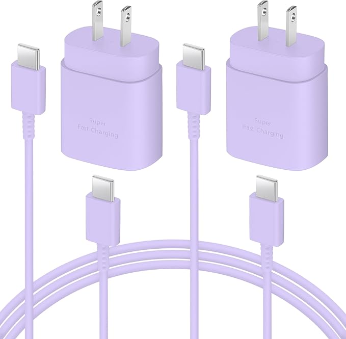 AISNI USB C Charger, 2 Pack 25W Type C Charger Fast Charging with USBC Chargers Cable 6 FT Android Phone Charge for Galaxy S25/ /S24/S23+/S22/S21/S20/Phone 17 16 15 Pro Max 16 15 Plus-Purple - Image 8