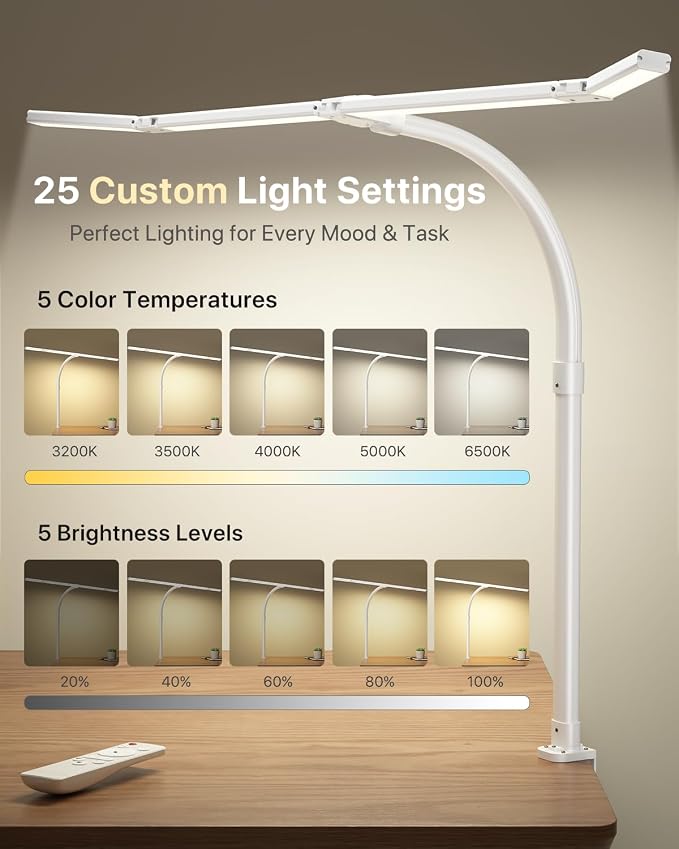 ONEMIX LED Desk Lamp with Clamp, 42-Inch 4-Panel Light for Dual Monitors | 1800 Lumens, 4 Adjustable Panels, 5 Color Temps, 5 Brightness Levels, Remote, Timer, Flicker-Free for Home Office - Image 5