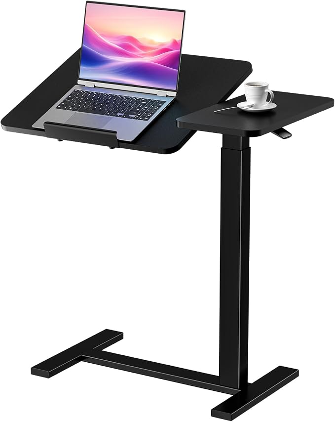 DUMOS Adjustable Bedside Overbed Table with Wheels, Black | Laptop Standing Desk with Tilting Top Height, Mobile Rolling Computer Cart for Hospital Home Bedroom Use by DumosLifestyle