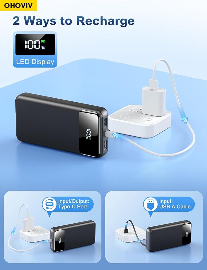 OHOVIV Portable Charger Power Bank 50000mAh,4 Built-in Cables Battery Pack | 22.5W Fast-Charge,55% in 30mins,10 Times for iPhone 15,Camping Travel Essential,Compatible with iPhone17/16/15,Samsung,Tablet - Image 9