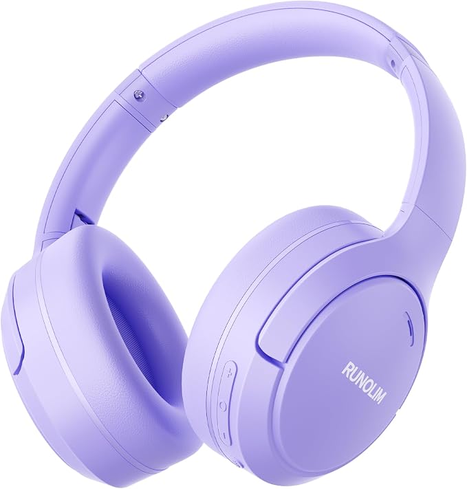RUNOLIM Hybrid Active Noise Cancelling Headphones, Wireless Over Ear Bluetooth Headphones with Microphone, 100H Playtime, Foldable Headphone with HiFi Audio, Deep Bass for Home Travel Office（Purple） by RUNOLIM
