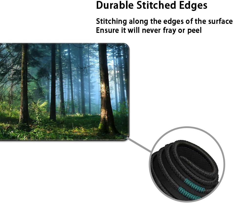 MIBITRI Keyboard Mouse Pad Set, Extended Gaming Mouse Pad+Ergonomics Keyboard Wrist Rest Support, Memory Foam, Easy Typing Pain Relief, 3Pcs XXL Ultra Thick Desk Mat, Forest in The Morning - Image 3