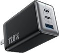 128W USB C Wall Charger,GaN III 3-Port Fast Charging Station,PD QC Foldable Charger Block Portable 65W Laptop Adapter for MacBook Pro/Air,iPad Pro,Galaxy S23,Dell XPS 13,iPhone 17/16/Pro etc by Pxwaxpy
