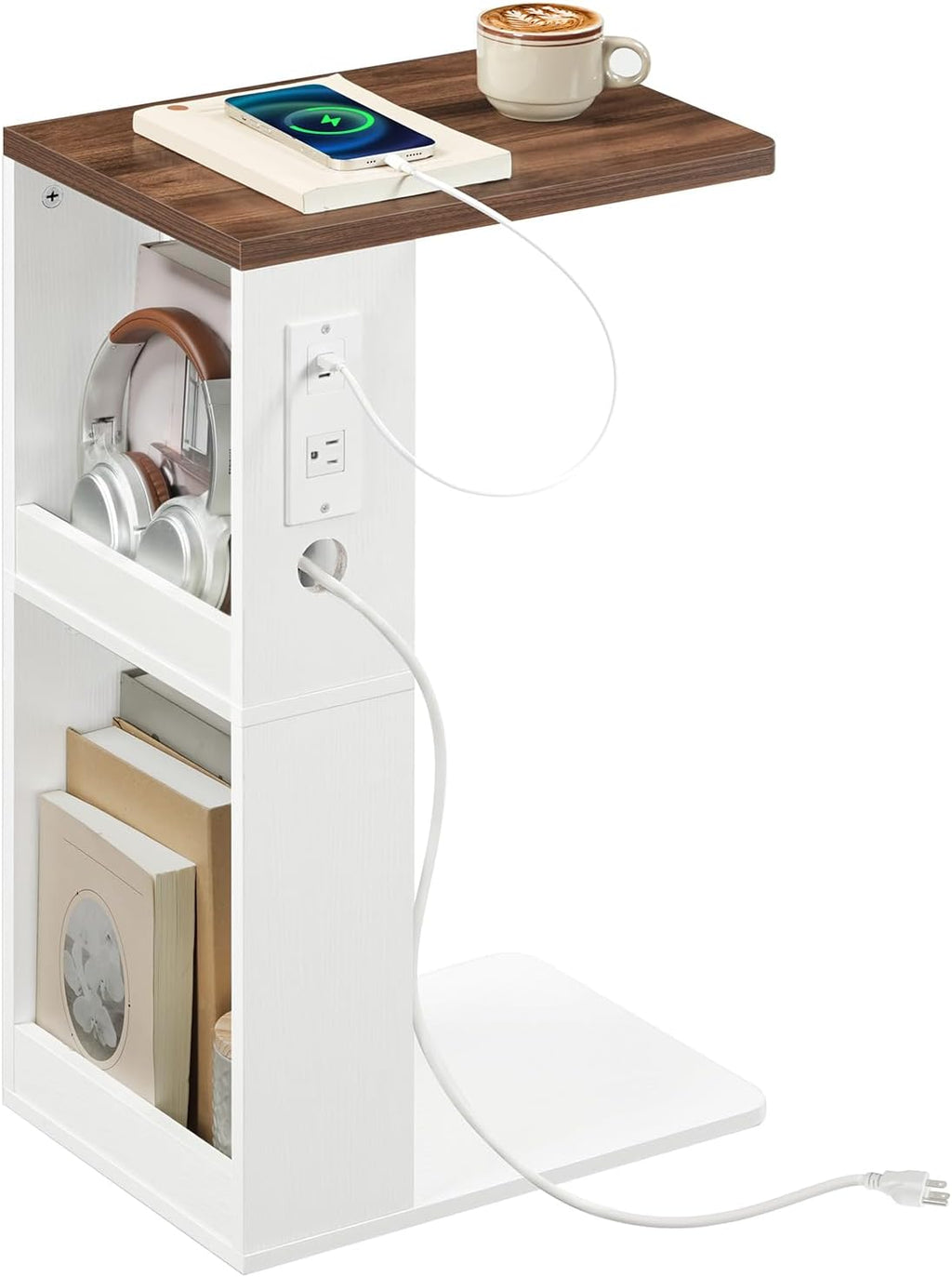 C Shaped End Table with Charging Station, Slide Under Couch Table - Image 7