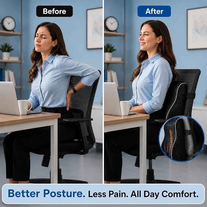 RUKHS Lumbar Pillow, Back Support for Office Chair and Car, Memory Foam | lumbar support for car, back support pillow for office chair, dual adjustable straps, breathable mesh, supports up to 300 lbs - Image 5