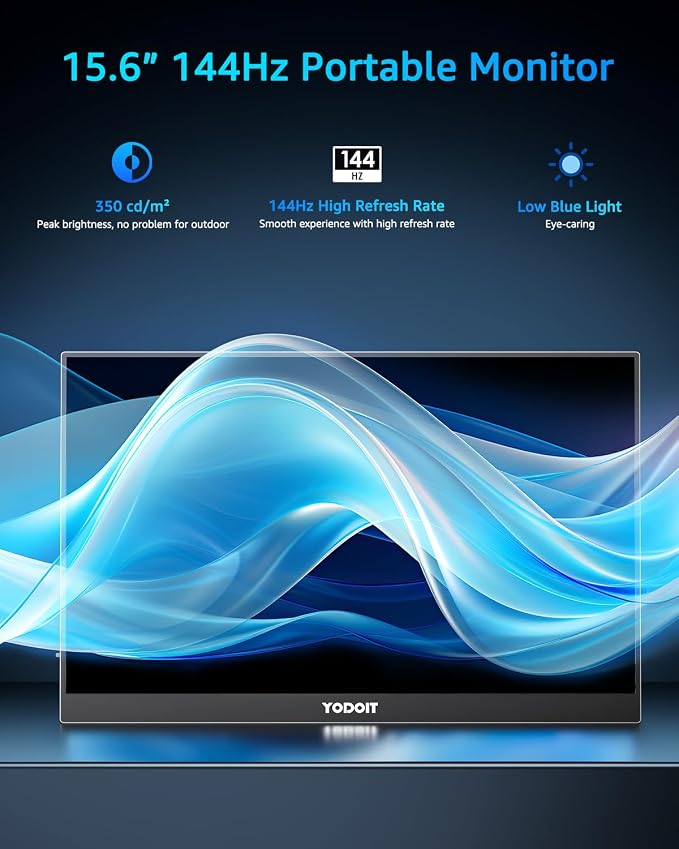 Yodoit Portable Monitor 144Hz 15.6Inch - 1080P Gaming Screen for Laptop IPS Display with USB Type C Port and Speakers with Smart Cover Metal Compatible with PC, MacBook, Xbox (Black) - Image 3