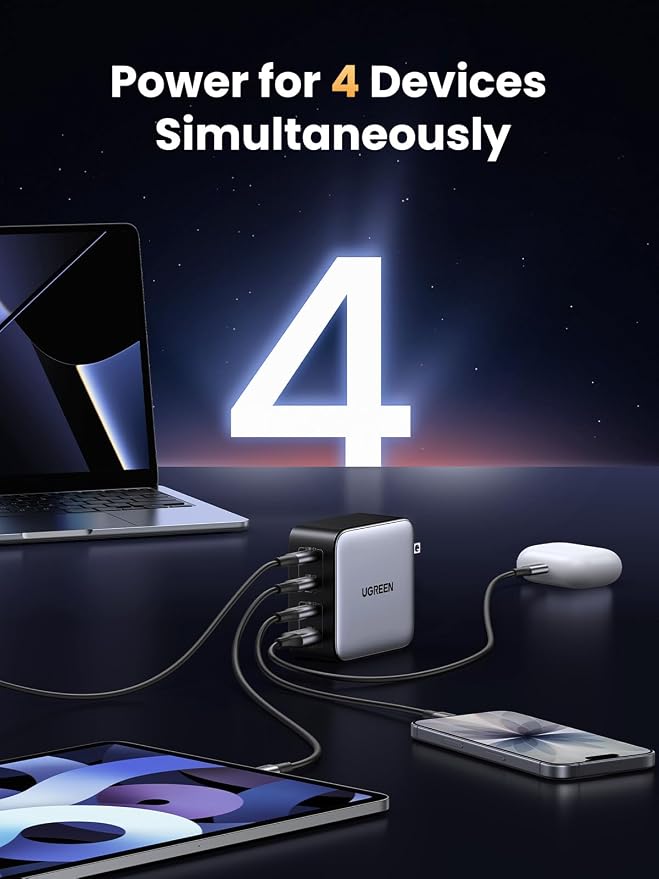 UGREEN Nexode 100W GaN USB C Charger, 4-Port Compact Foldable Fast Laptop Charger Power Adapter for MacBook Pro/Air, iPad Pro, iPhone 17/16/15 Series, Galaxy S25/S24, Pixel 10/9, Steam Deck, Pixelbook - Image 3
