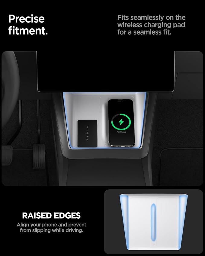 Spigen Wireless Charging Pad Cover for Tesla Model Y Juniper/YL - White | Only Premium & Performance 2026/2025 [Ultra-Thin, Unobstructed Charging] Protective Silicone Mat Cover Accessories - Image 6