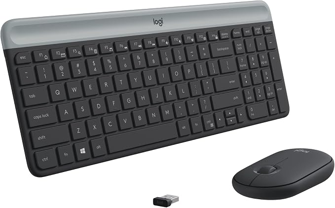 Logitech MK470 Slim Compact Wireless Keyboard and Mouse Combo - Graphite | Compact low-profile quiet keyboard with number pad, slim ambidextrous quiet mouse with 3 non-customizable buttons, Windows PC by Unknown