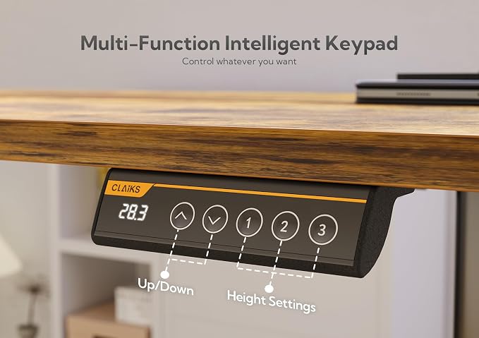 Claiks Electric Height Adjustable Standing Desk, 35x20 Inch, Rustic Brown | Smooth Height Adjustment, 3 Memory Presets, Cable Management Hub&Hook, Stable Steel Frame, 176lbs Capacity, Easy Assembly - Image 8