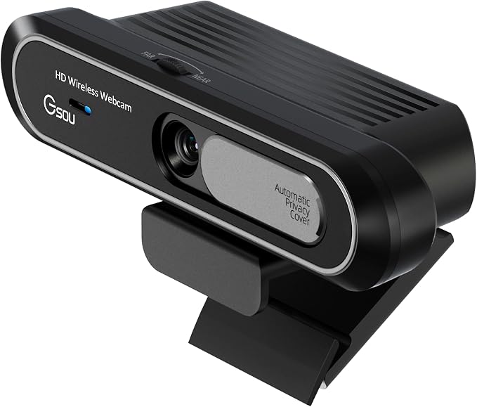 Gsou Wireless Webcam 1080P Full HD with Auto Electric Privacy Cover -2.4G Rechargeable Wireless Computer Camera with Manual Focus Ring, Half-Day Battery Life, Webcam for Streaming, Teams, Zoom, PC/Mac by Gsou