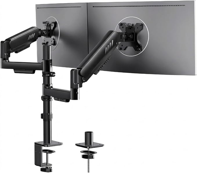 ErGear Dual Monitor Stand, Stacked Monitor Mount for 13-33″ Screens, Up to 19.8 lbs/Arm, Enhanced Stability with Integrated C-Clamp, Upgraded Cable Management, VESA 75x75/100x100mm, Home Office Gaming by ErGear