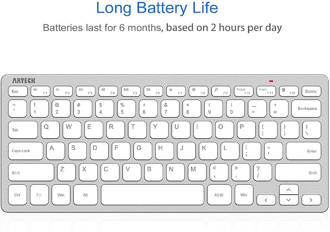 Arteck 2.4G Wireless Keyboard Ultra Slim and Compact Keyboard with Media Hotkeys for Computer Desktop PC Laptop Surface Smart TV and Windows 11/10/8/7, Silver - Image 4