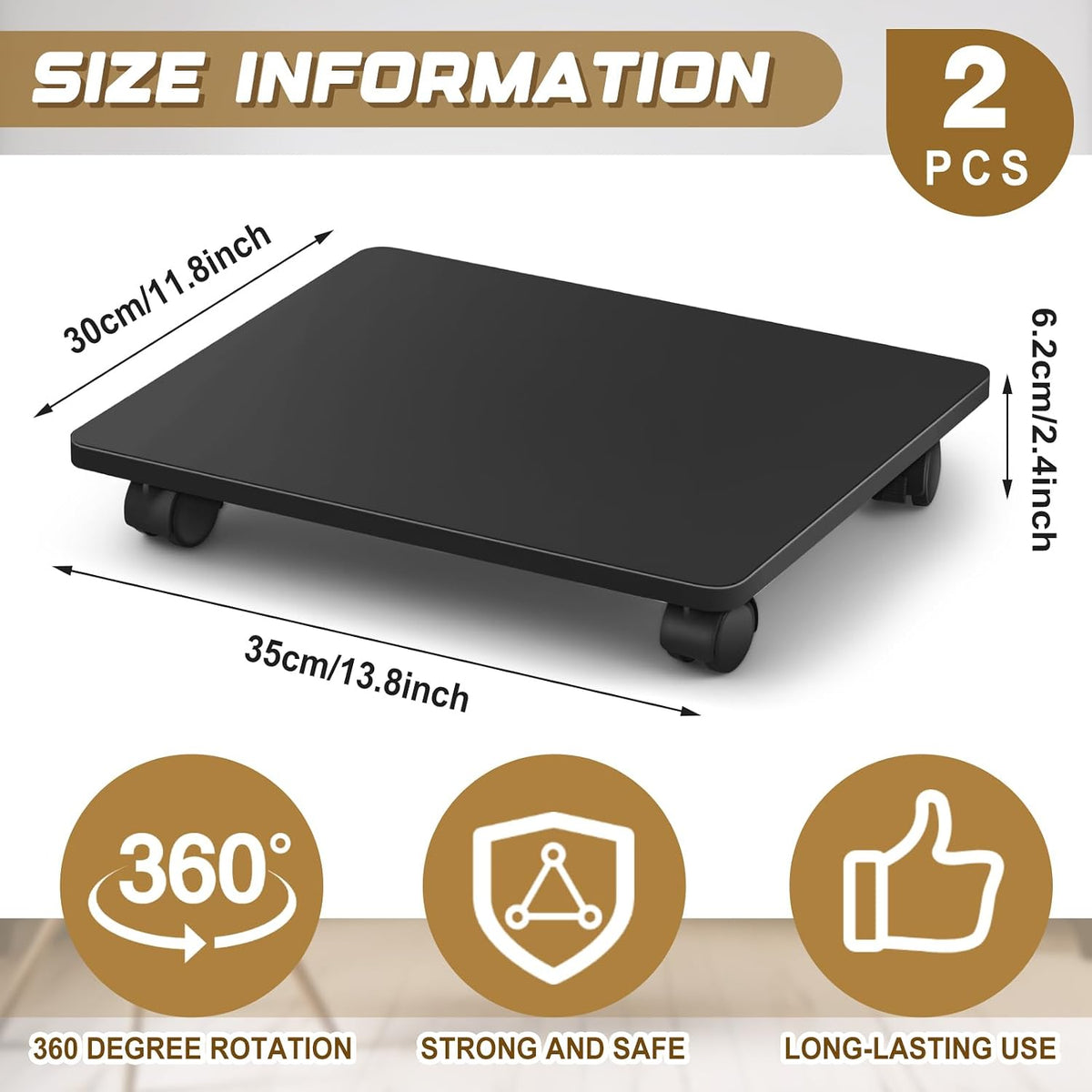 Beeveer 1 Pcs Black Under Desk Printer Stand 13.8 x 11.8 x 2.4 Inches - Image 2