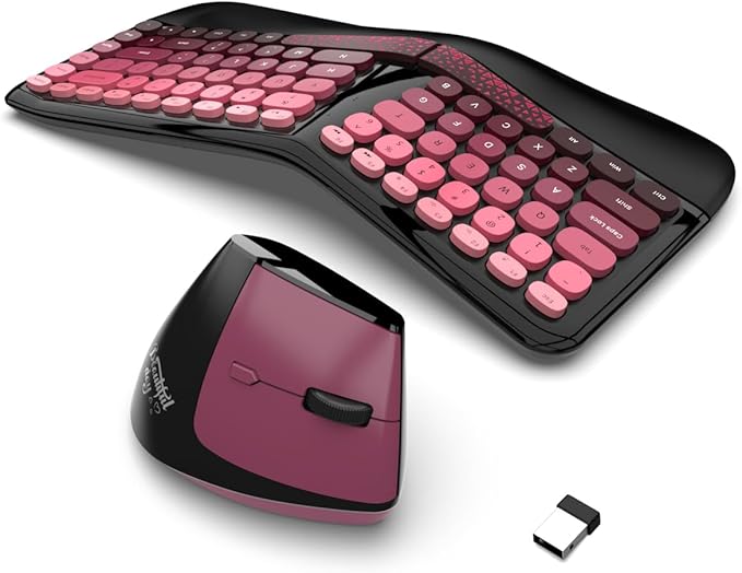 Ergonomic Wireless Keyboard and Mouse Set with Wrist Rest, Compact 85-Key Keyboard, No Independent Numeric Keypad, Black and Red Gradient by Unknown