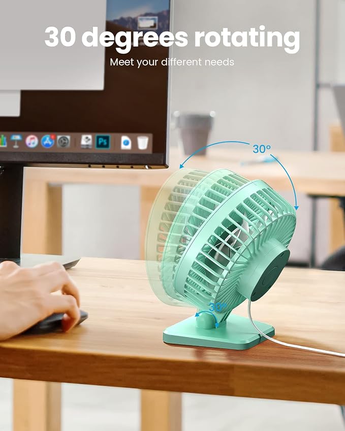 Gaiatop USB Desk Fan, Personal Portable Quiet Small Table Desktop fan | Powerful Mini 3 Speeds, Adjustable Head, for Cooling Home Office Car Summer Travel Gifts Green - Image 4