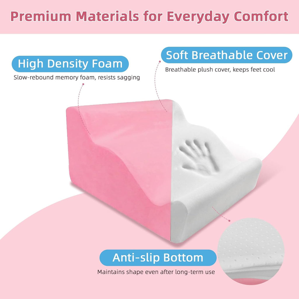 Foot Rest Ergonomic Pillow for Under Desk at Work & Handle Pink - Image 3