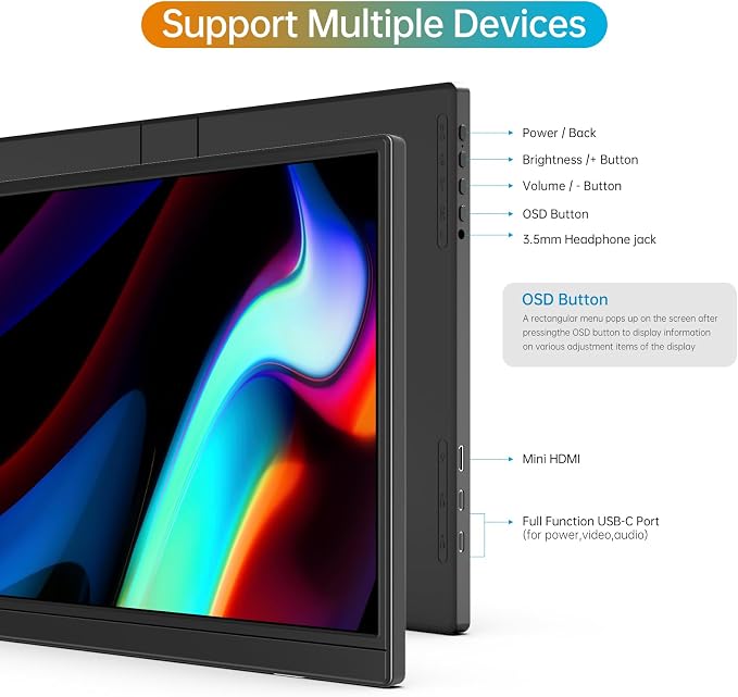 Portable Monitor 16.0inch FHD 1920 * 1200P USB C HDMI Ultra-Slim IPS Travel Display & Speakers, HDR Plug&Play, External Monitor for Laptop PC, Phone, Mac - Image 5