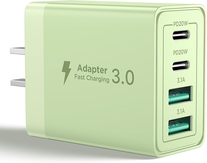USB C Charger Block, 40W 4-Port Fast Charger 20W Type C Charging Block 3.1A USB Wall Charger Dual Port PD+QC Charging Cube for iPhone 17 16 15 14 13 12 Pro Max XS, iPad, Samsung Phone (Green) by Aioneus