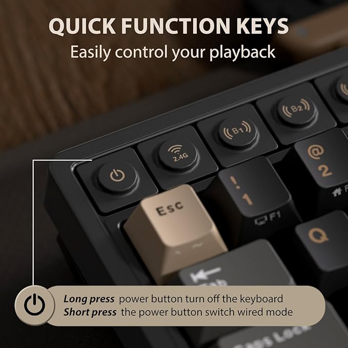 RK ROYAL KLUDGE M65 Wireless Gaming Keyboard with Volume Knob, 60% Hot Swappable Mechanical Keyboard 2.4G/BT/USB-C, Gasket Mount, Battery Display, PBT Keycaps, Hot-Swappable Cream Switch, Black - Image 4