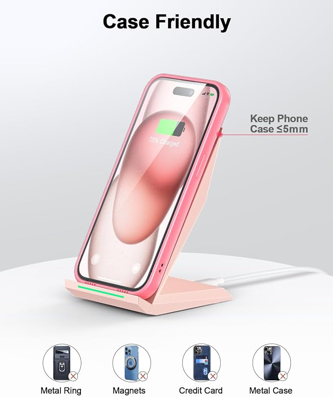 NANAMI Wireless Charger - Wireless Charging Stand Compatible with iPhone 17/17 Air/16/15/14/13/12/11 Pro, 10W Phone Charger Dock Desktop Charging for Samsung Galaxy S26/S26+/S25/S24/S23/S22/S21/S20 - Image 5