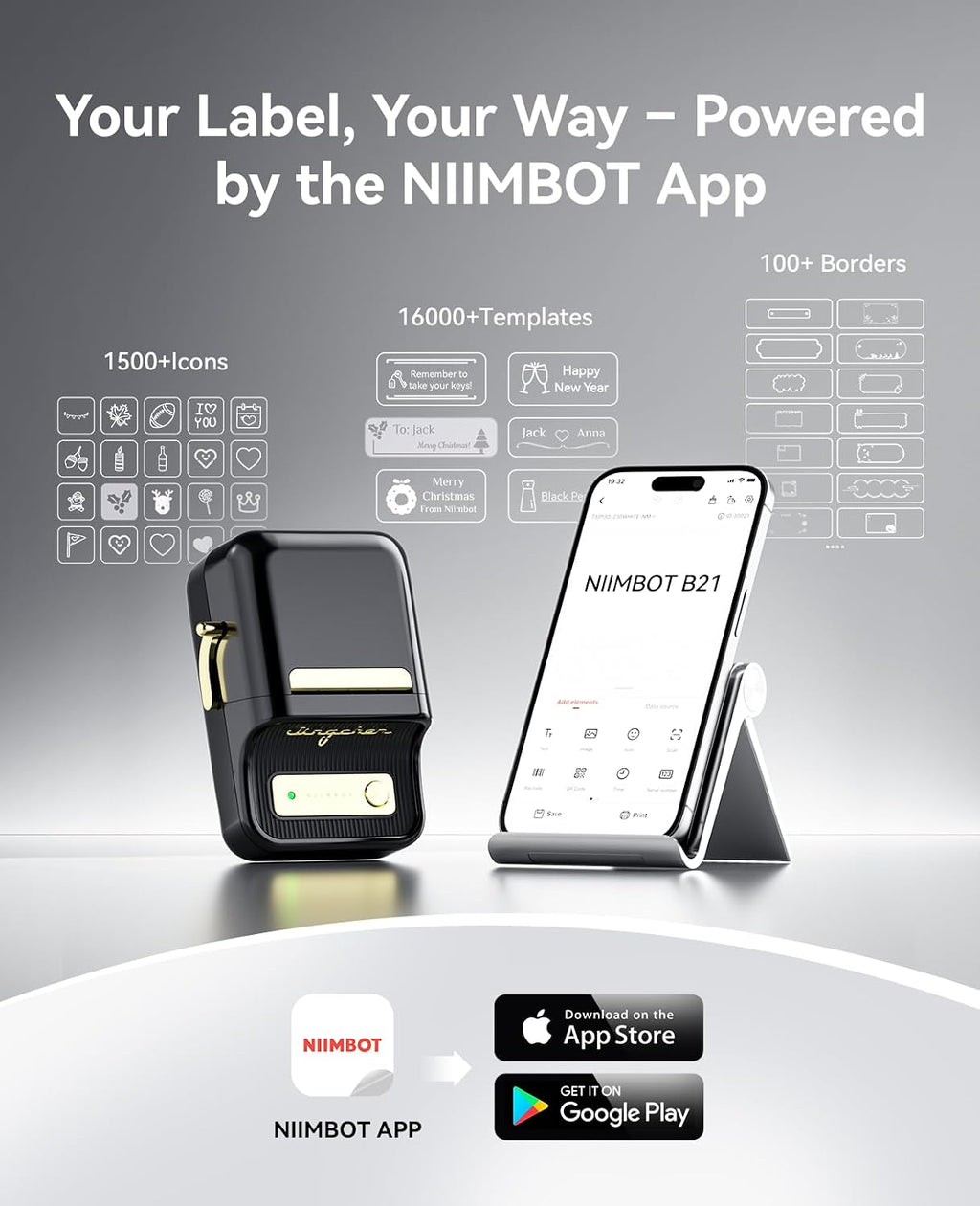 NIIMBOT B21 Label Maker, 2 Inch Bluetooth Sticker Printer with Tape, Black - Image 6