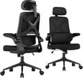 Ergonomic Office Chair - Desk Chair with Adjustable Headrest Lumbar Support Computer Chair - Mesh Comfy Chair with Flip-up Armrests - Gaming Chairs for Adults Home Office (Black+Black) by Apusen