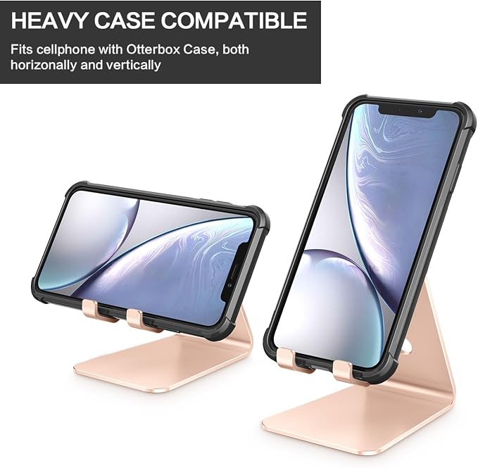 OMOTON Adjustable Cell Phone Stand, C2 Aluminum Desktop Phone Dock Holder Compatible with iPhone 15 14 13 Pro, SE, XR, 8 Plus 7 6, Samsung Galaxy, Google Pixel and More, Gold | Sturdy 3mm Aluminum, Charging Port, 270° Adjustable, Non-Slip Silicone Pads... - Image 7