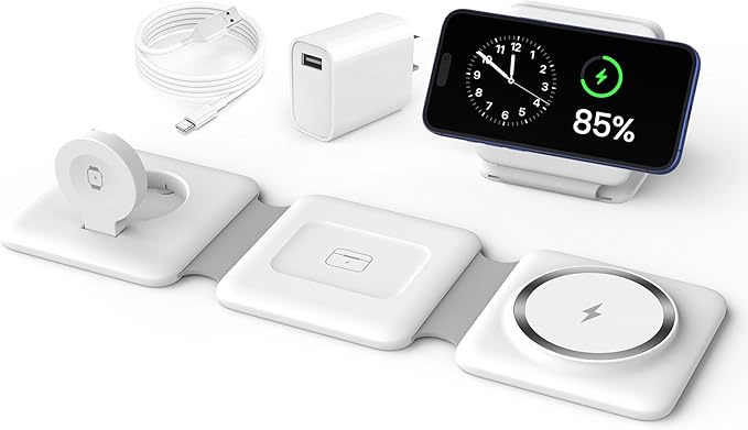 Charging Station for Apple Multiple Devices - 3 in 1 Foldable Magnetic Wireless Charger Dock - Travel Charging Pad for iPhone 17 16 15 14 13 12 Pro Max Plus Watch & Airpods by WirelessCharger