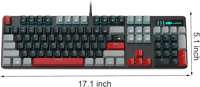 MageGee Mechanical Gaming Keyboard, 104 Keys Blue Backlit Keyboards with Red Switches Double-Shot Keycaps, USB Wired Mechanical Computer Keyboard for Laptop, Desktop, PC Gamers(Gray & Black) - Image 8