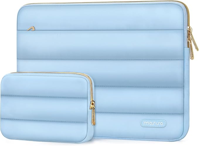 MOSISO Laptop Case 13.3 inch,13-13.3 inch Puffy Laptop Sleeve Carrying Case | Compatible with MacBook Neo/Air 13.6/Pro 13/14, HP Dell ASUS Lenovo, Polyester Horizontal Bag with Small Case, Air Blue by MOSISO