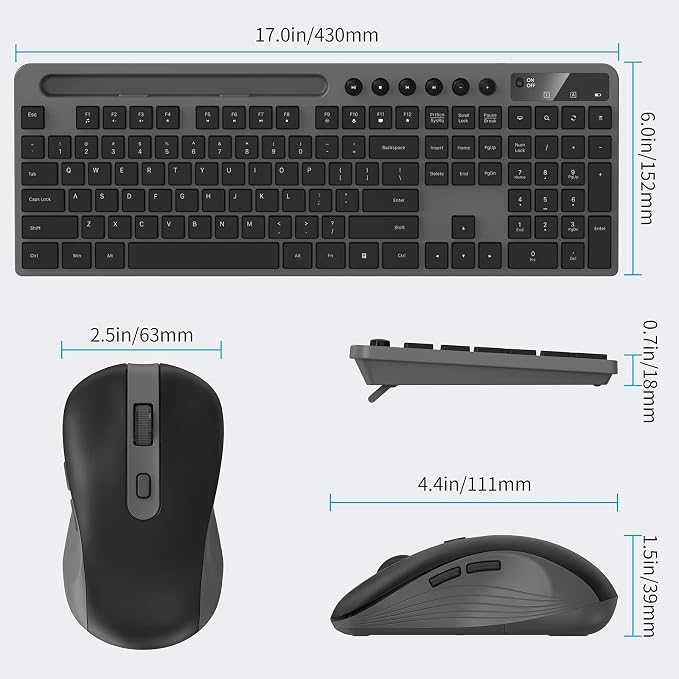 Wireless Keyboard and Mouse Combo, MARVO 2.4G Ergonomic Wireless Computer Keyboard with Phone Tablet Holder, Silent Mouse with 6 Button, Compatible with MacBook, Windows (Grey) - Image 4